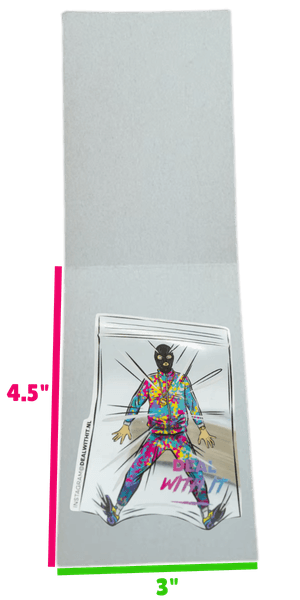Single die-cut sticker inside open dispense folder